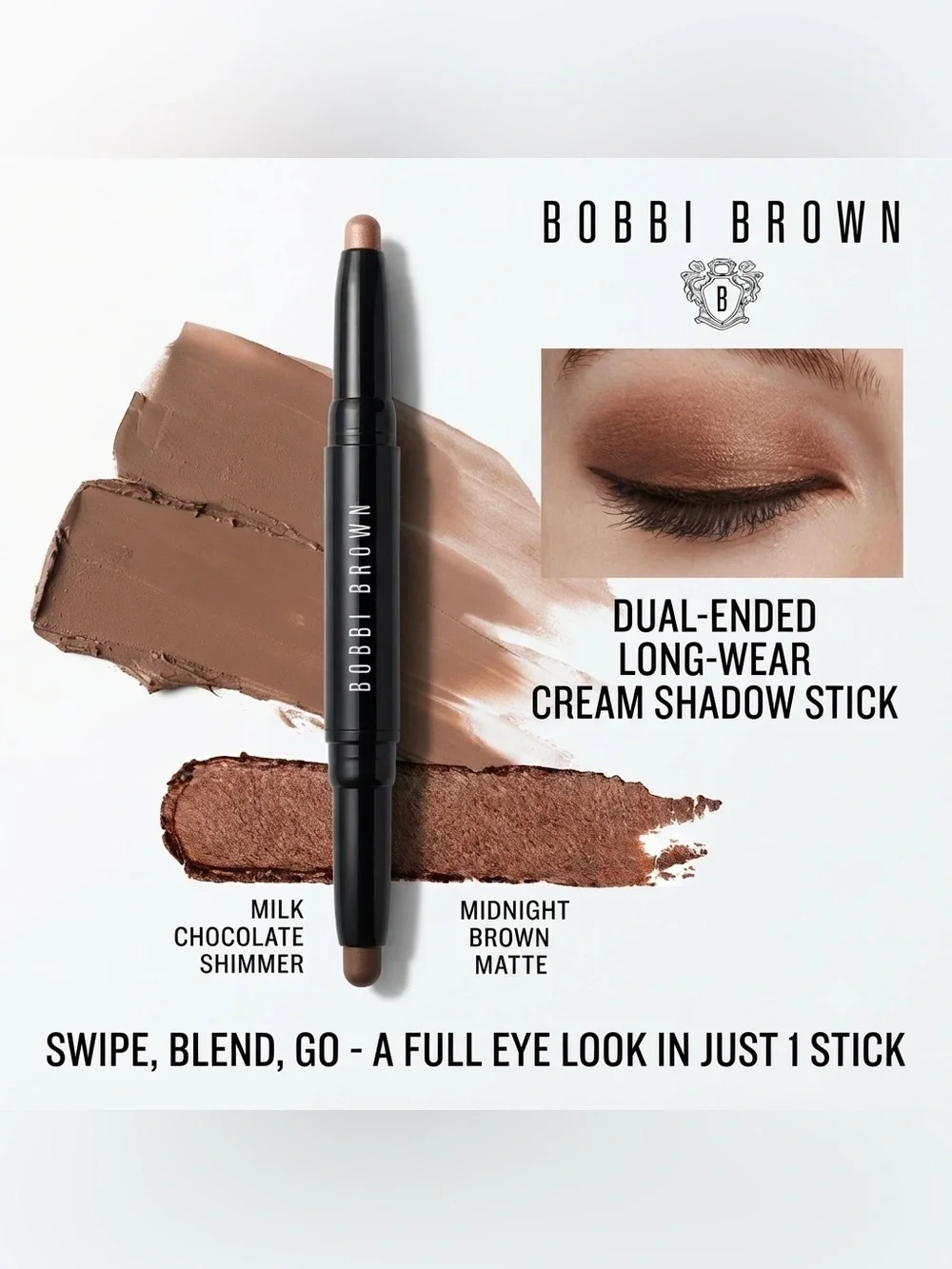 NEW✅ Bobbi Brown Dual Ended Cream Eyeshadow Stick • Brown Matte / Shimmer Duo •